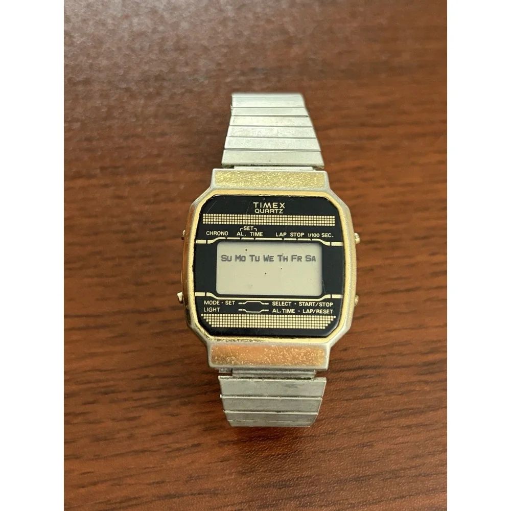 Vintage Timex K Cell Men Gold Tone Quartz Analog Digital Watch Untested Korea